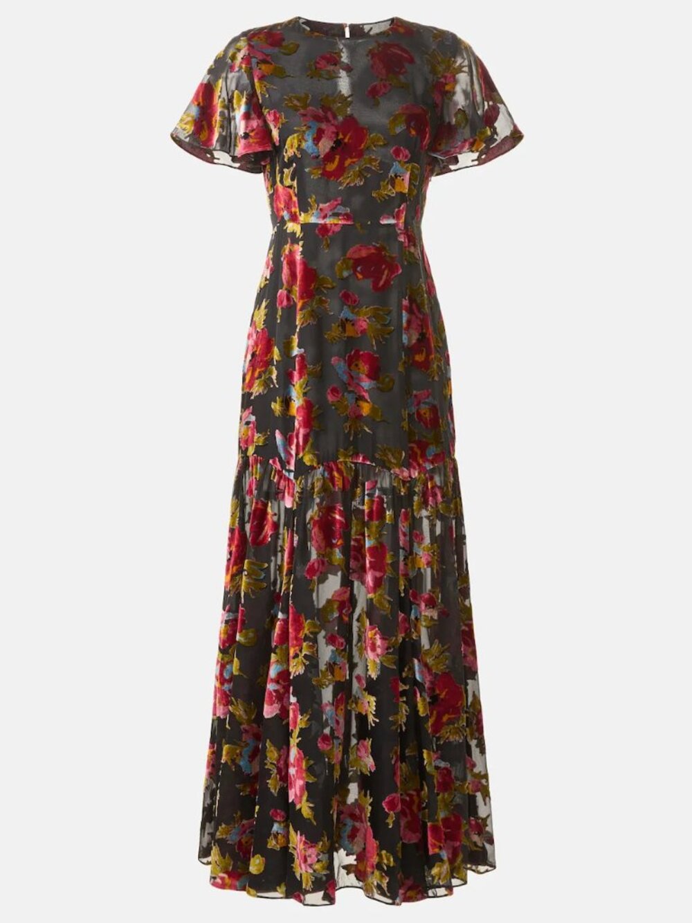 Rixo x RTR Velvet Floral Gown in Black & Red Formal Maxi Dress Short Sleeve 10 - Picture 2 of 7